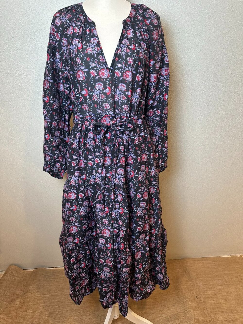 NWOT Xirena Annieka Midi Dress Black Multi Floral Silk Blend Long Sleeve Sz Sm
